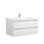 42" Glossy White Wall Mount Light-Up Bathroom Vanity with White Polymarble Countertop - Image 2