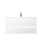 42" Glossy White Wall Mount Light-Up Bathroom Vanity with White Polymarble Countertop - Image 3