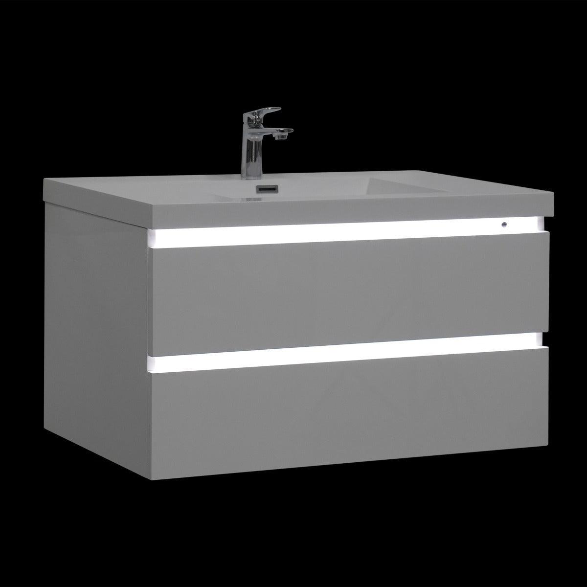42" Glossy White Wall Mount Light-Up Bathroom Vanity with White Polymarble Countertop – Image 5
