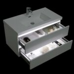 42" Glossy White Wall Mount Light-Up Bathroom Vanity with White Polymarble Countertop - Image 6