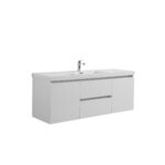 48" Glossy White Wall Mount Light-Up Bathroom Vanity with White Polymarble Countertop - Image 2
