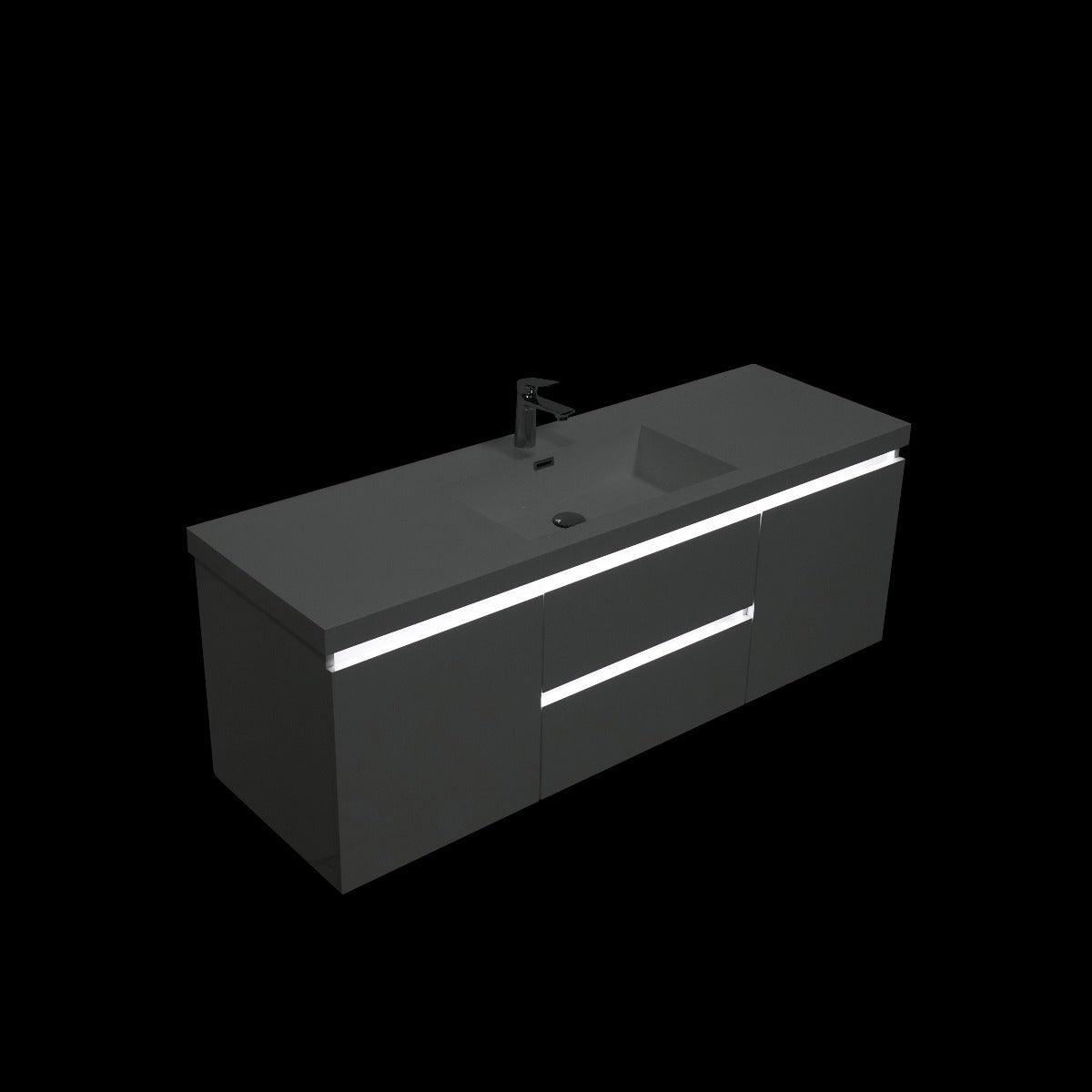 48" Glossy White Wall Mount Light-Up Bathroom Vanity with White Polymarble Countertop – Image 5