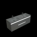 60" Glossy White Wall Mount Light-Up Double Sink Bathroom Vanity with White Polymarble Countertop - Image 4