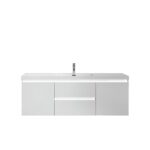 60" Glossy White Wall Mount Light-Up Bathroom Vanity with White Polymarble Countertop - Image 2