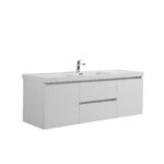 60" Glossy White Wall Mount Light-Up Bathroom Vanity with White Polymarble Countertop - Image 3