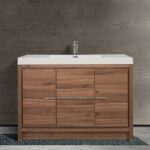 48" Walnut Freestanding Bathroom Vanity with White Polymarble Countertop - Image 2