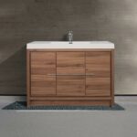 48" Walnut Freestanding Bathroom Vanity with White Polymarble Countertop