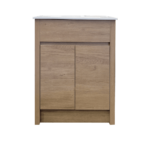 24" Natural Oak Freestanding Bathroom Vanity with White Ceramic Countertop – Image 2