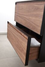 30" Walnut Wall Mount Bathroom Vanity with White Solid surface Countertop - Image 6