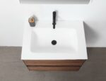 30" Walnut Wall Mount Bathroom Vanity with White Solid surface Countertop - Image 5