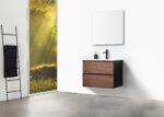 30" Walnut Wall Mount Bathroom Vanity with White Solid surface Countertop - Image 8