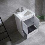 24" Glossy White Freestanding Bathroom Vanity with White Ceramic Countertop - Image 3