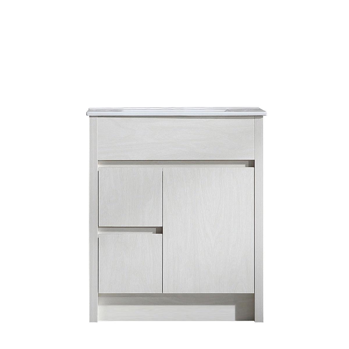30" Bleached Oak Freestanding Bathroom Vanity with White Ceramic Countertop - Image 2