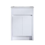24" Glossy White Freestanding Bathroom Vanity with White Ceramic Countertop – Image 2