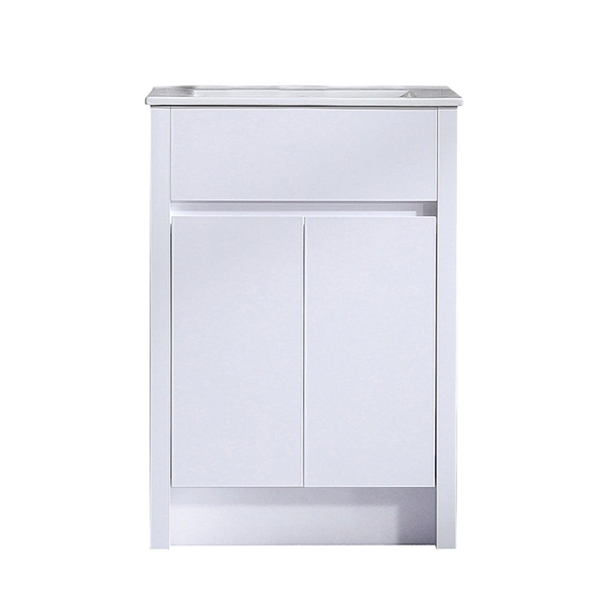 24" Glossy White Freestanding Bathroom Vanity with White Ceramic Countertop - Image 2