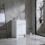 24" Glossy White Freestanding Bathroom Vanity with White Ceramic Countertop – Image 3