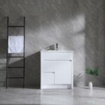 30" Glossy White Freestanding Bathroom Vanity with White Ceramic Countertop