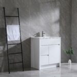 30" Glossy White Freestanding Bathroom Vanity with White Ceramic Countertop – Image 3