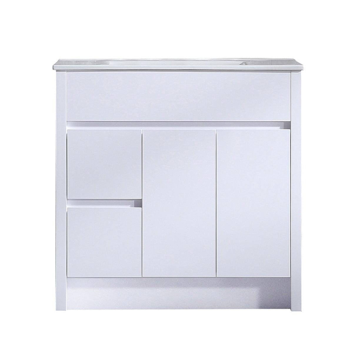 36" Glossy White Freestanding Bathroom Vanity with White Ceramic Countertop - Image 2