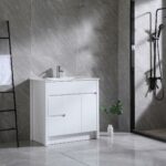 36" Glossy White Freestanding Bathroom Vanity with White Ceramic Countertop – Image 3