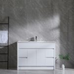 48" Matte White Freestanding Single Sink Bathroom Vanity with White Ceramic Countertop – Image 3