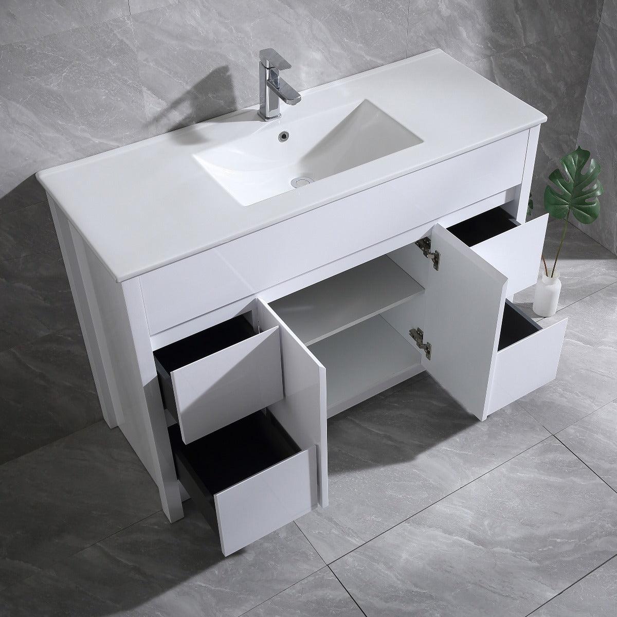 48" Matte White Freestanding Single Sink Bathroom Vanity with White Ceramic Countertop - Image 5