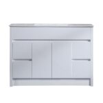 48" Matte White Freestanding Single Sink Bathroom Vanity with White Ceramic Countertop – Image 2