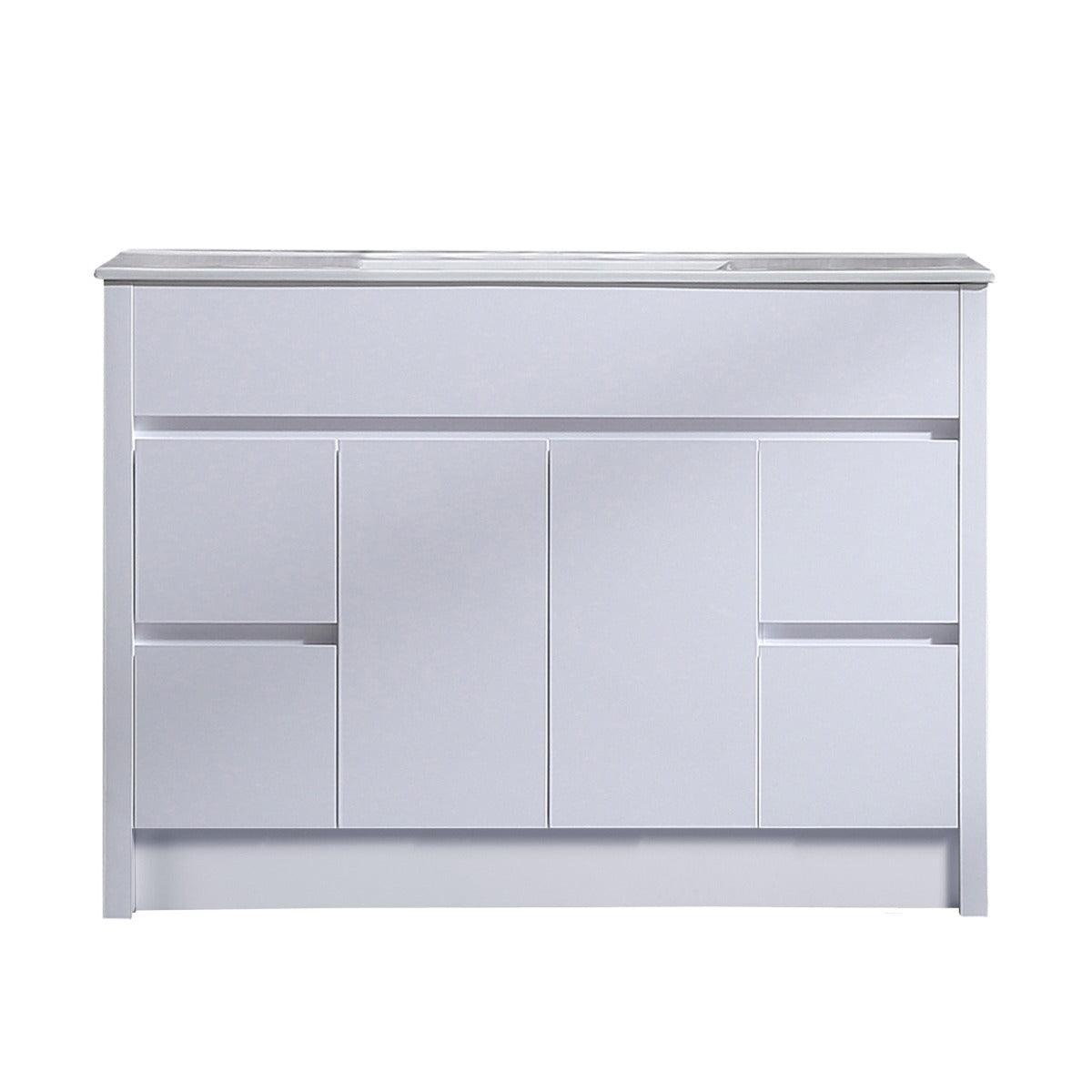 48" Matte White Freestanding Single Sink Bathroom Vanity with White Ceramic Countertop - Image 2