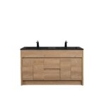 60" Rough Oak Freestanding Double Sink Bathroom Vanity with Black Engineered Quartz Countertop – Image 3