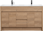 60" Rough Oak Freestanding Double Sink Bathroom Vanity with White Polymarble Countertop - Image 5