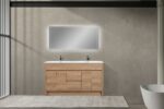 60" Rough Oak Freestanding Double Sink Bathroom Vanity with White Polymarble Countertop – Image 2