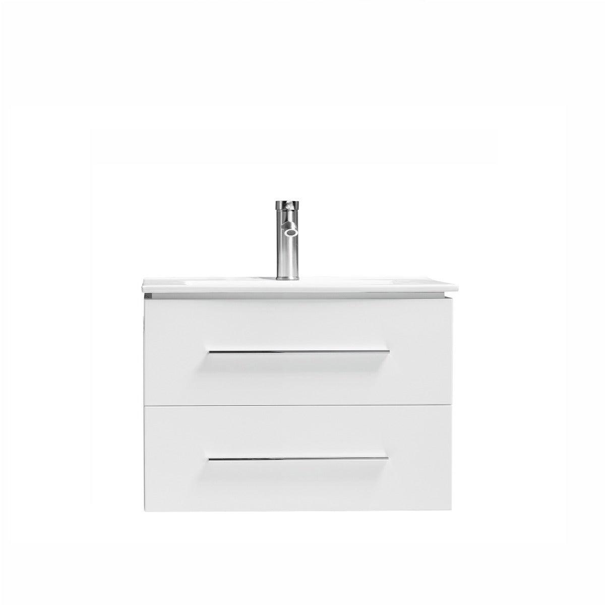 30" White Wall Mount Bathroom Vanity with White Ceramic Countertop – Image 2