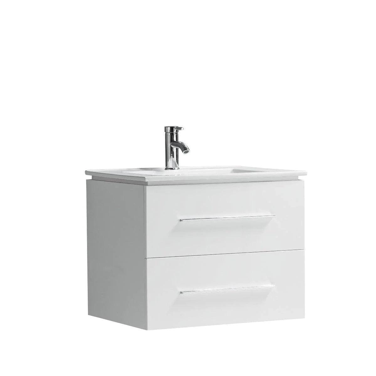 30" White Wall Mount Bathroom Vanity with White Ceramic Countertop – Image 3