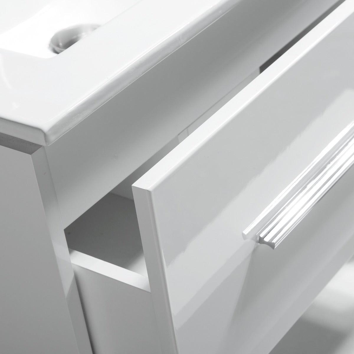 30" White Wall Mount Bathroom Vanity with White Ceramic Countertop – Image 5