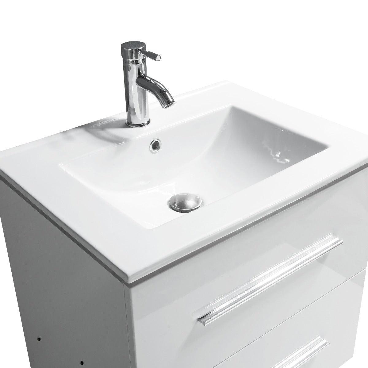 30" White Wall Mount Bathroom Vanity with White Ceramic Countertop – Image 4