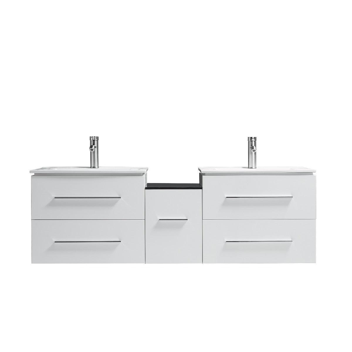 72" White Wall Mount Double Sink Bathroom Vanity with White Ceramic Countertop Jacob – Image 5
