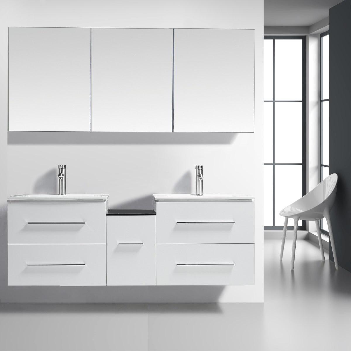 72" White Wall Mount Double Sink Bathroom Vanity with White Ceramic Countertop Jacob – Image 7