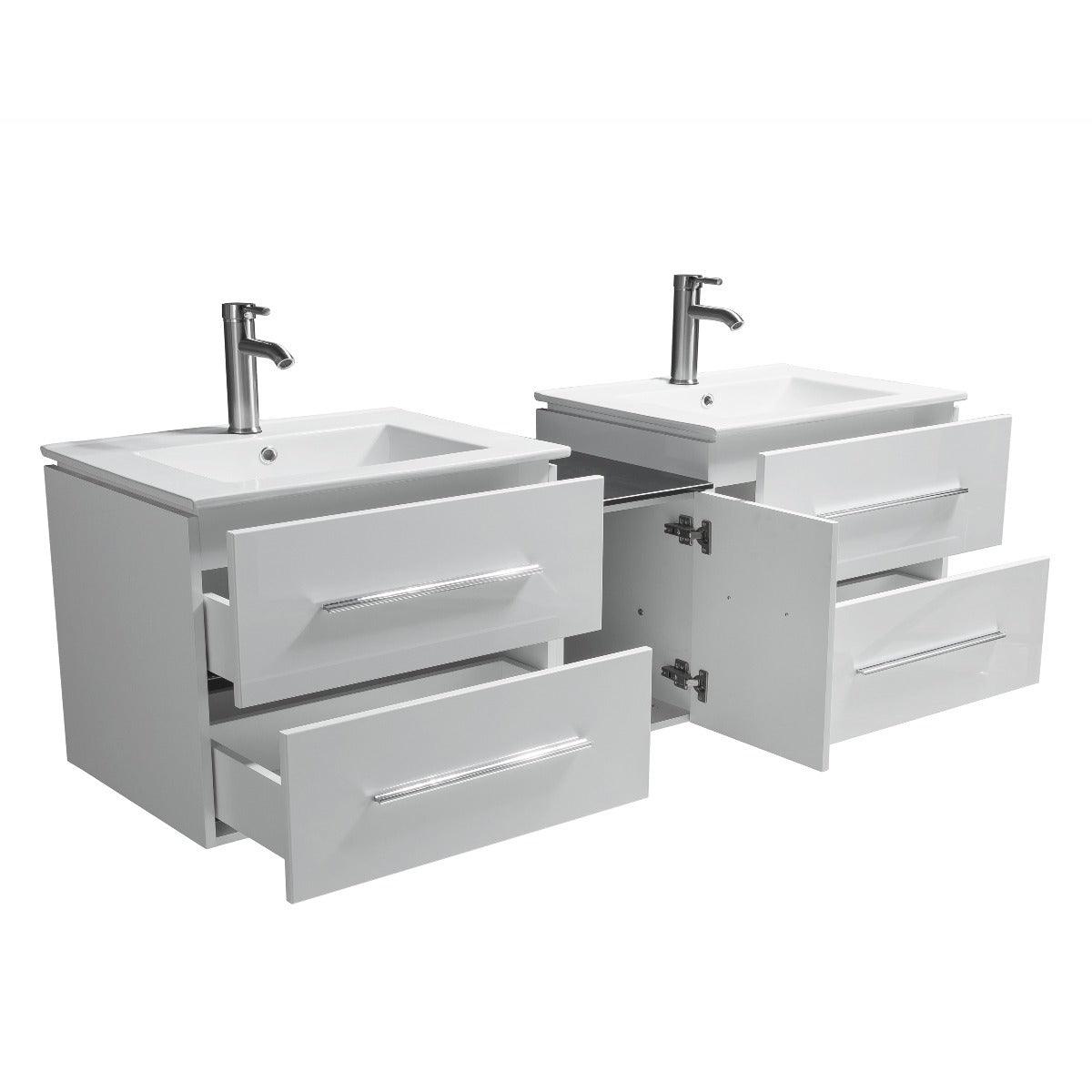 72" White Wall Mount Double Sink Bathroom Vanity with White Ceramic Countertop Jacob – Image 6