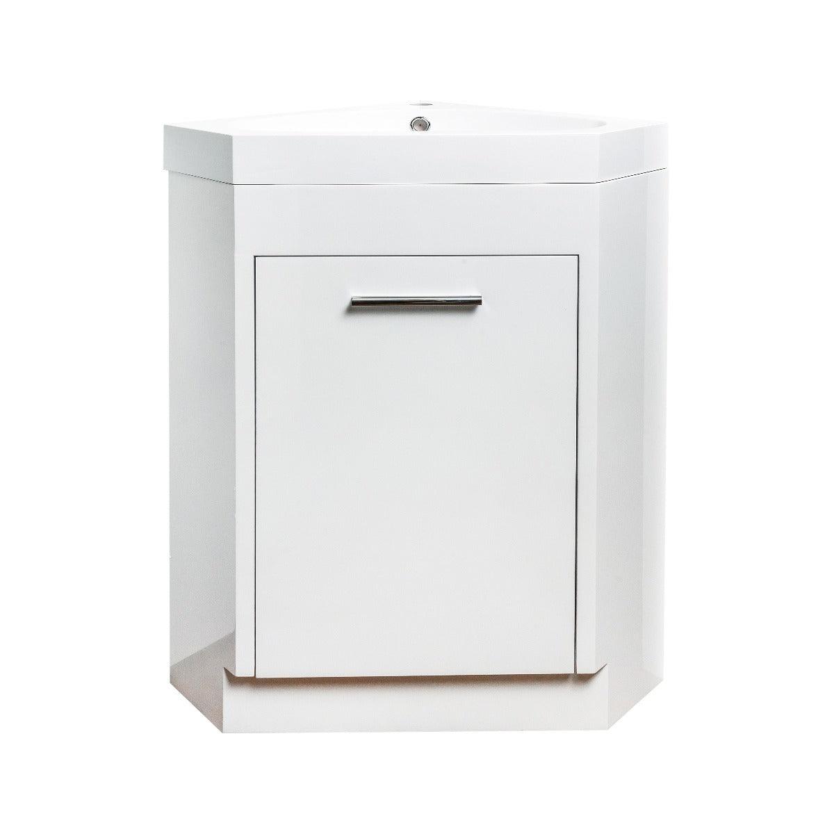 18" Lily White Freestanding Corner Bathroom Vanity with White Polymarble Countertop – Image 2