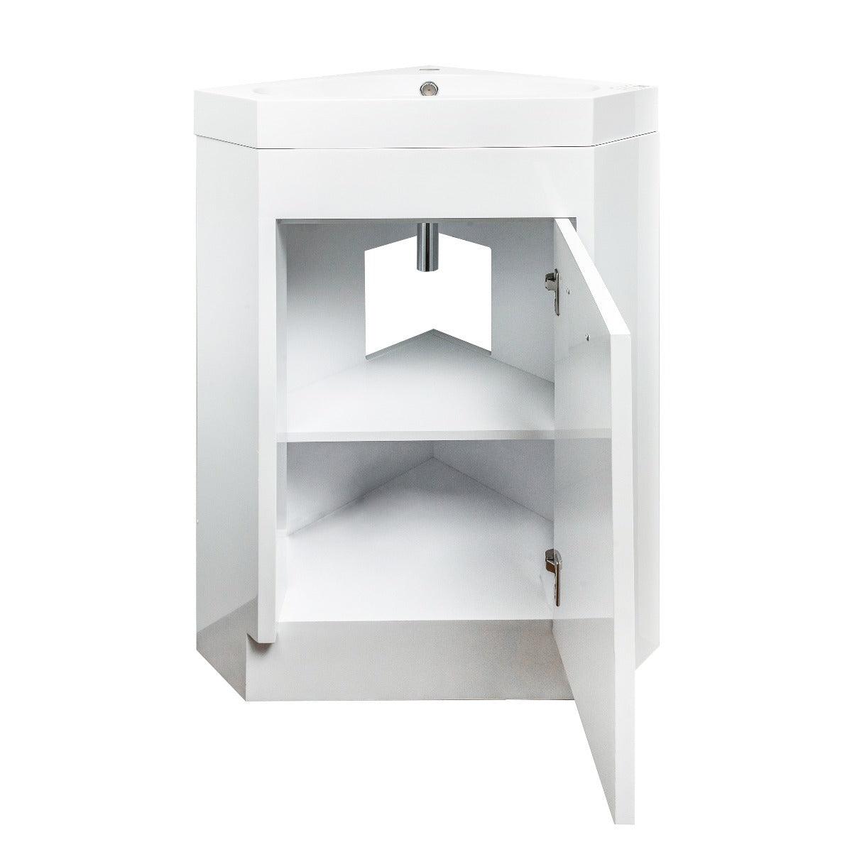 18" Lily White Freestanding Corner Bathroom Vanity with White Polymarble Countertop – Image 3