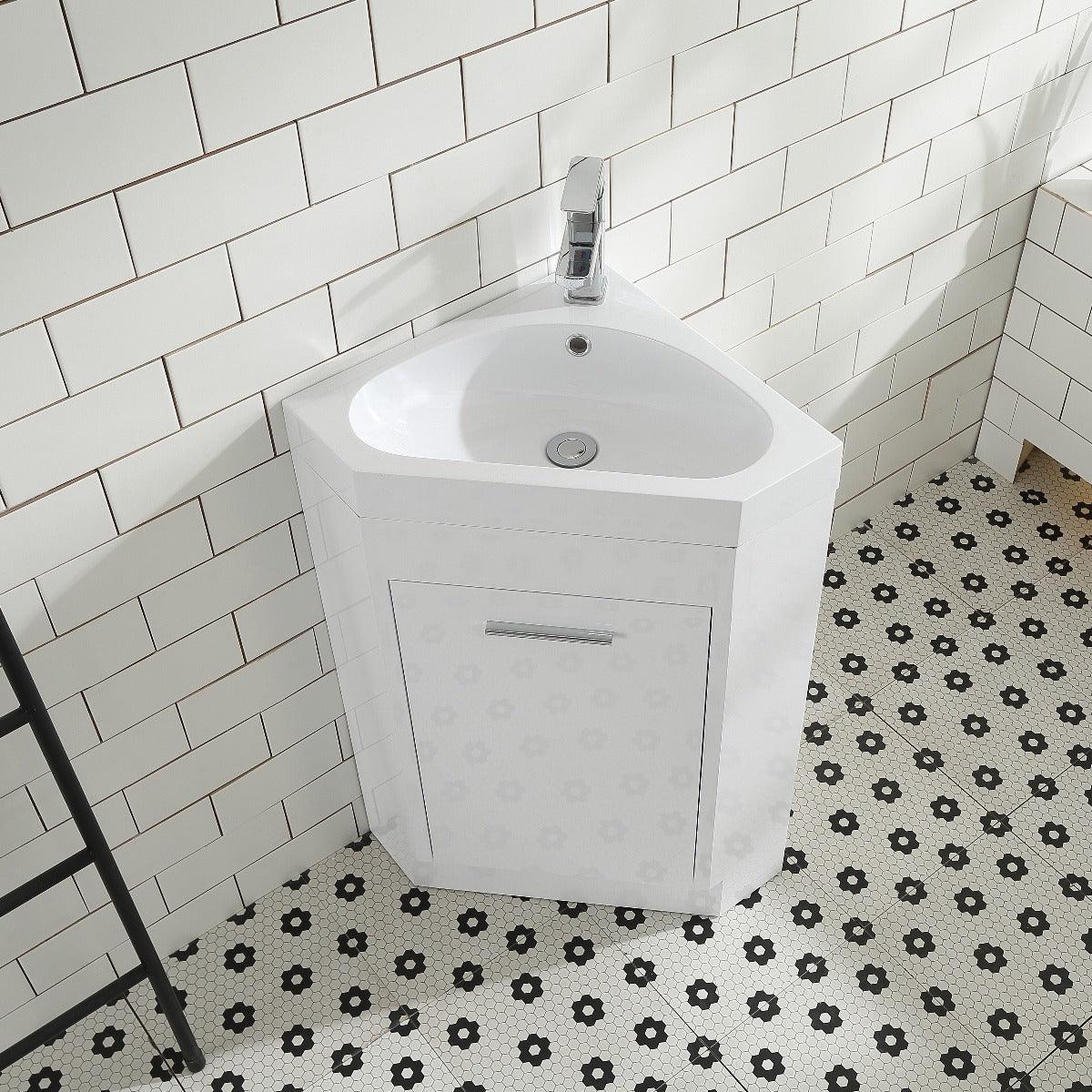 18" Lily White Freestanding Corner Bathroom Vanity with White Polymarble Countertop – Image 6