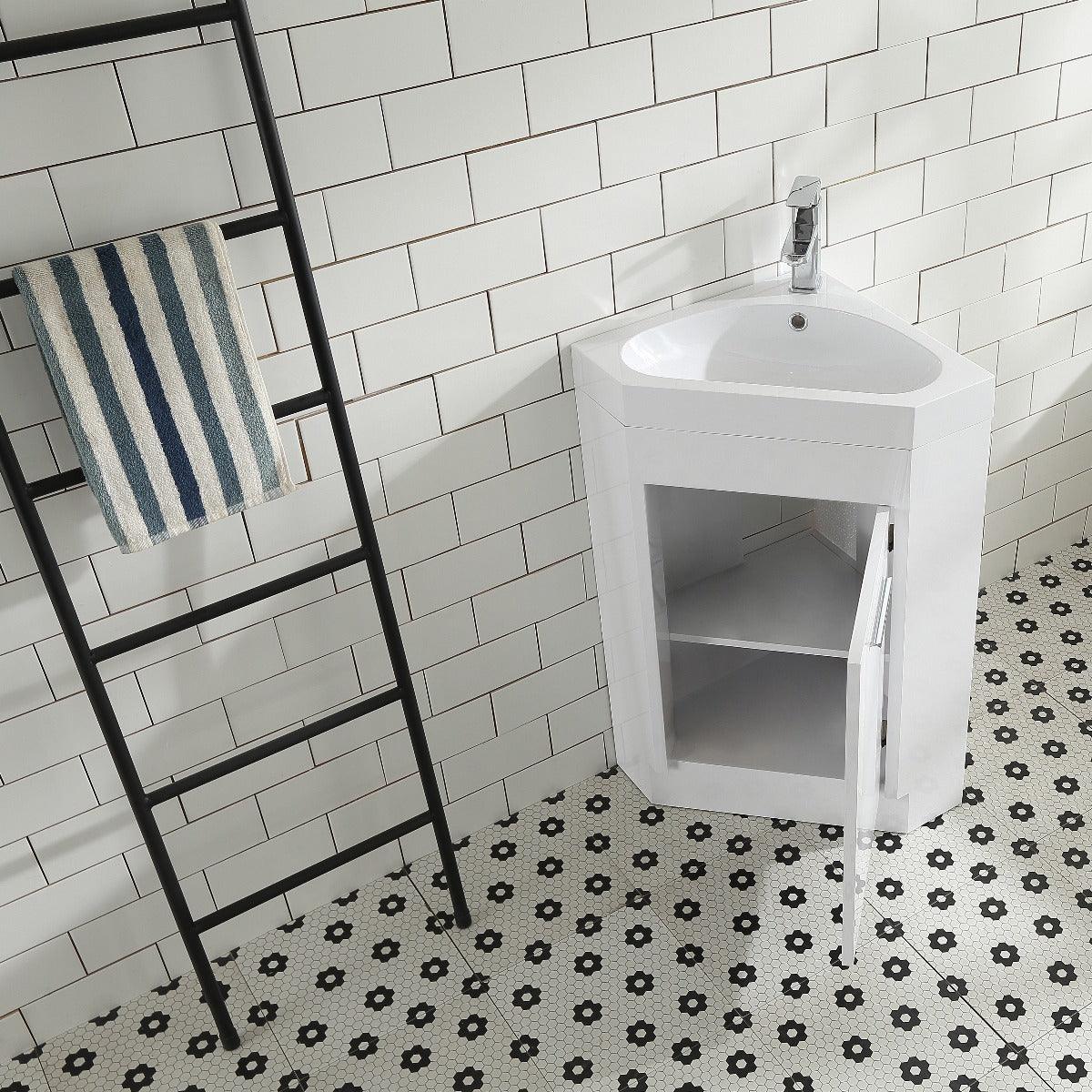 18" Lily White Freestanding Corner Bathroom Vanity with White Polymarble Countertop – Image 7