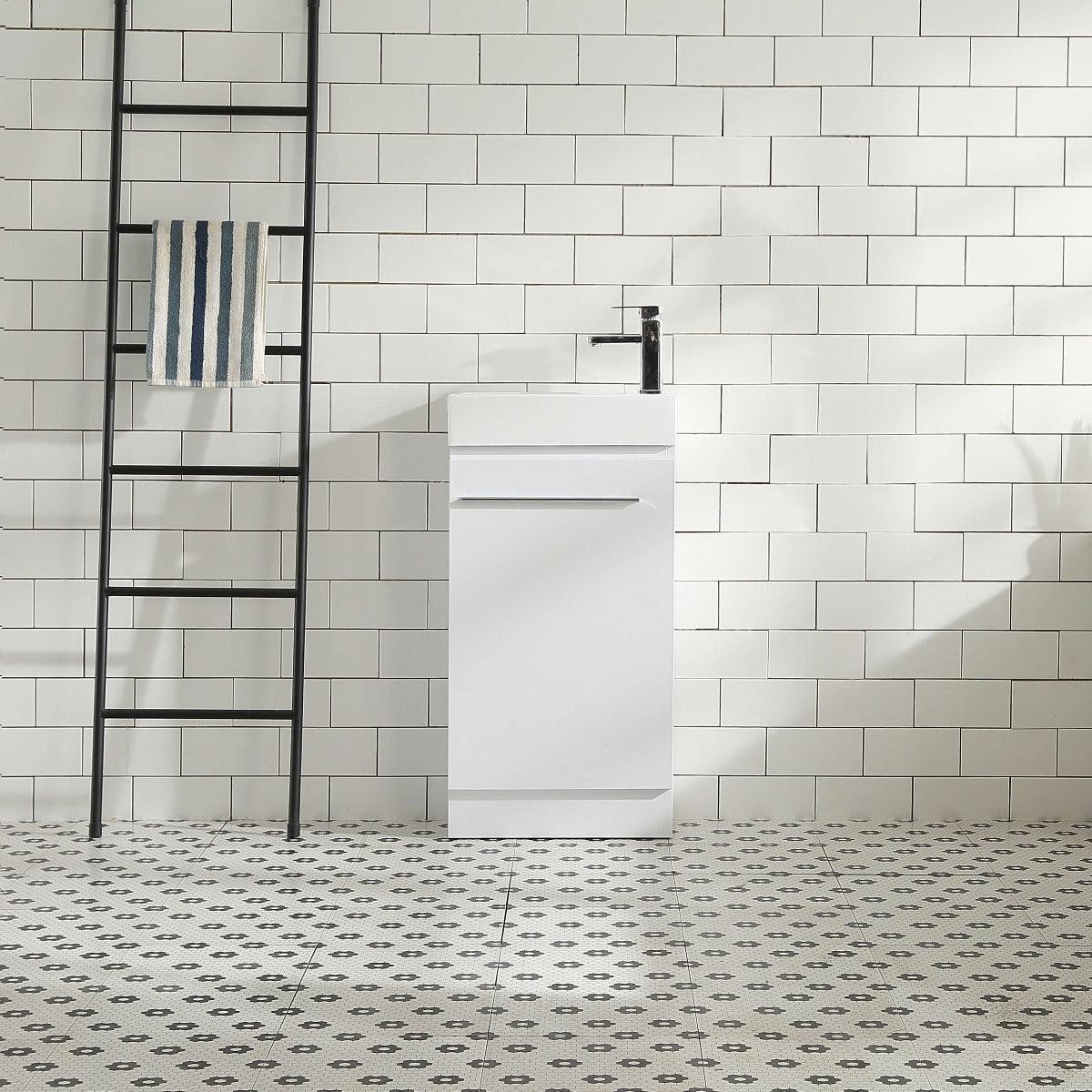 18" White Freestanding Bathroom Vanity with White Polymarble Countertop – Image 1