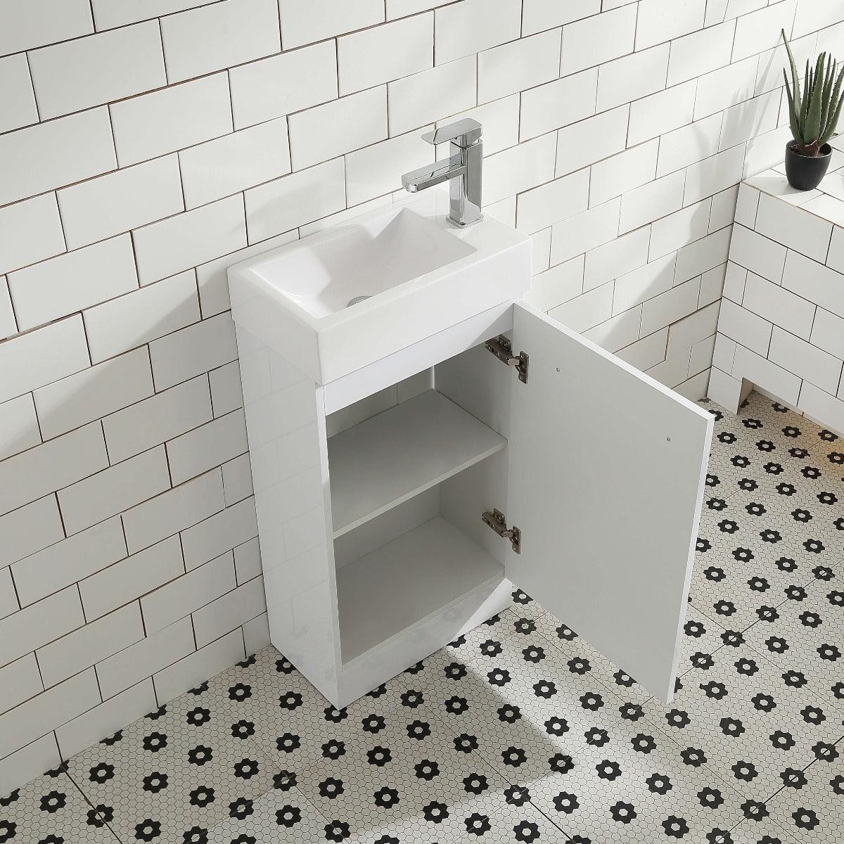 18" White Freestanding Bathroom Vanity with White Polymarble Countertop - Image 6