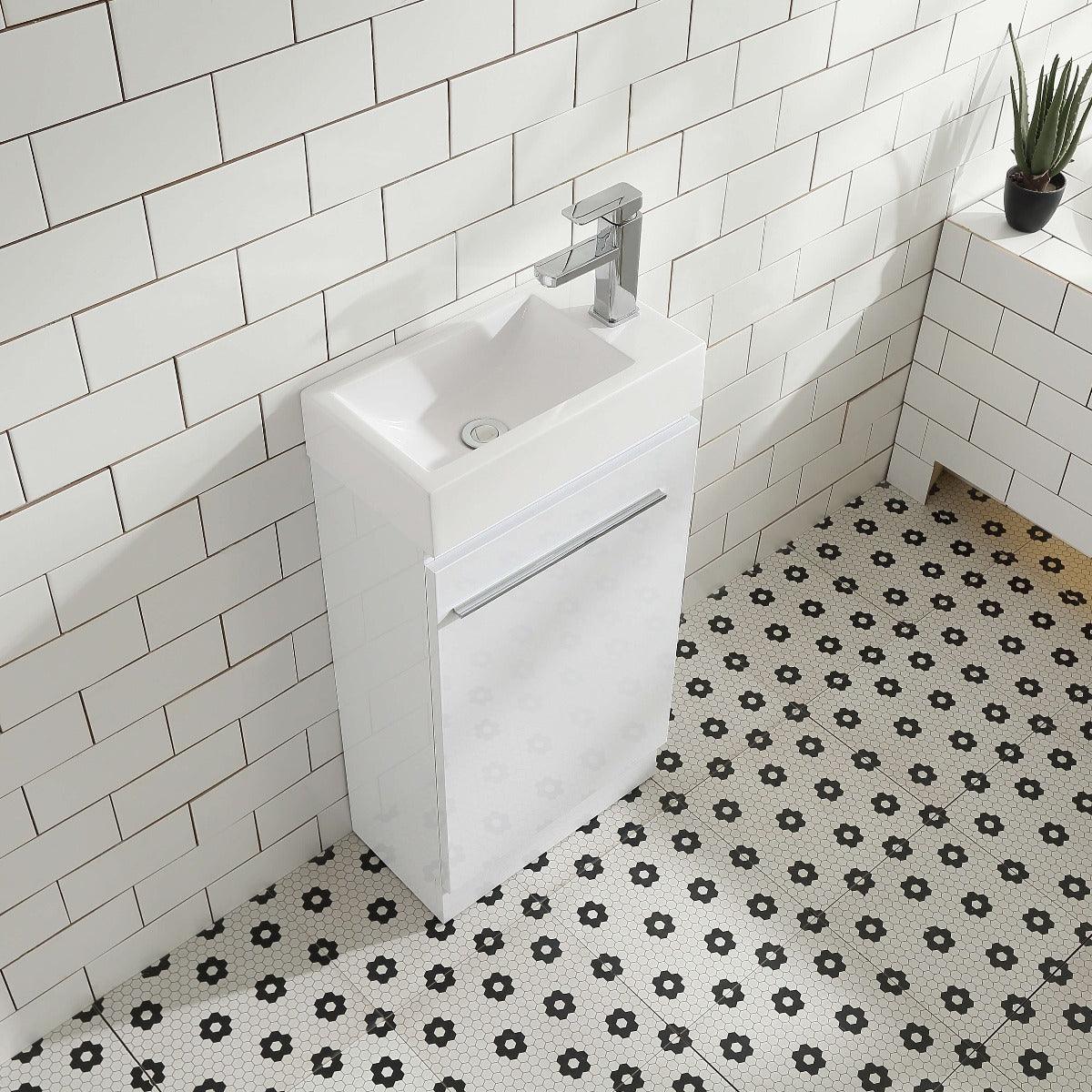 18" White Freestanding Bathroom Vanity with White Polymarble Countertop - Image 7