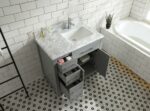 36" Grey Freestanding Bathroom Vanity with Carrera Marble Countertop Mella - Image 4