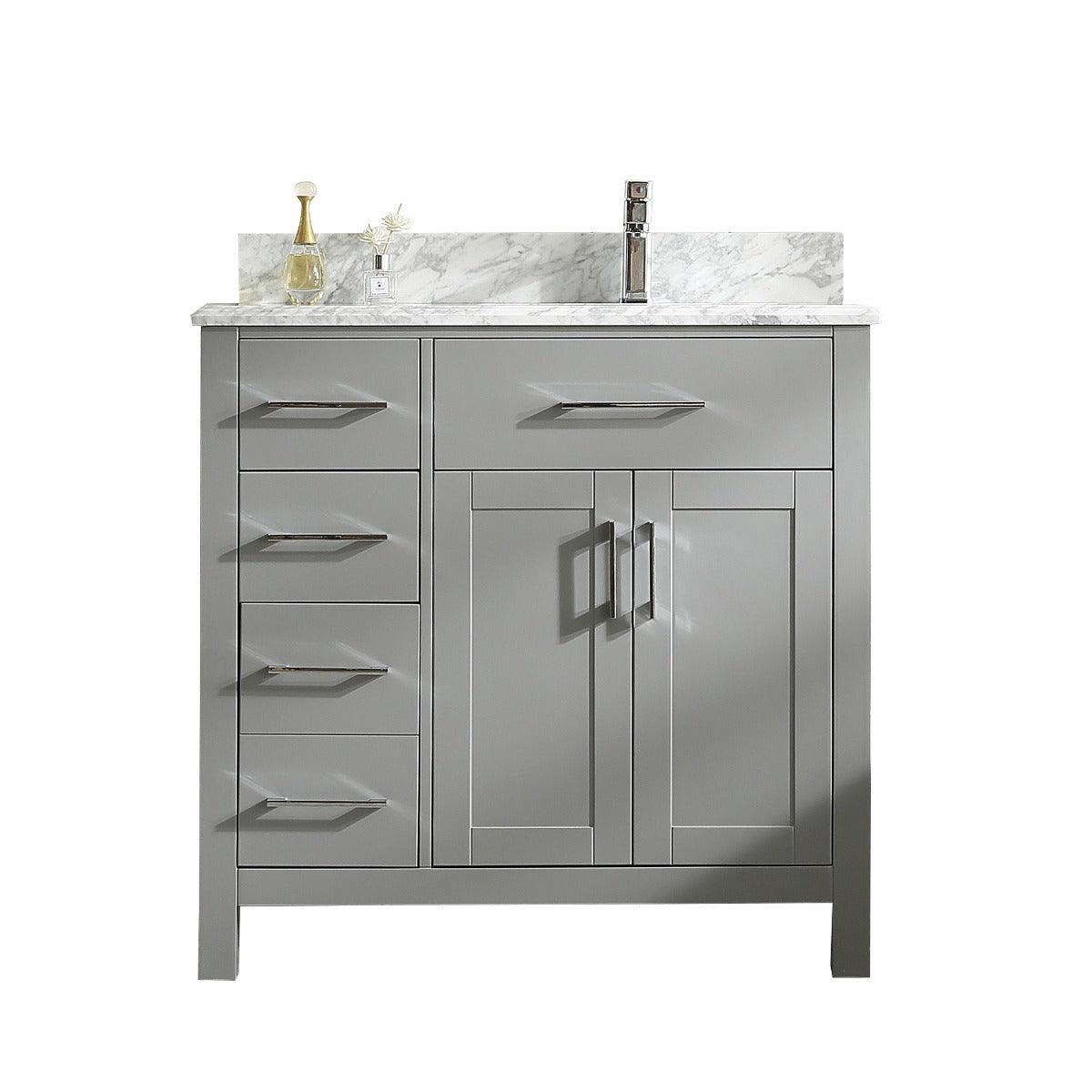 36" Grey Freestanding Bathroom Vanity with Carrera Marble Countertop Mella – Image 2