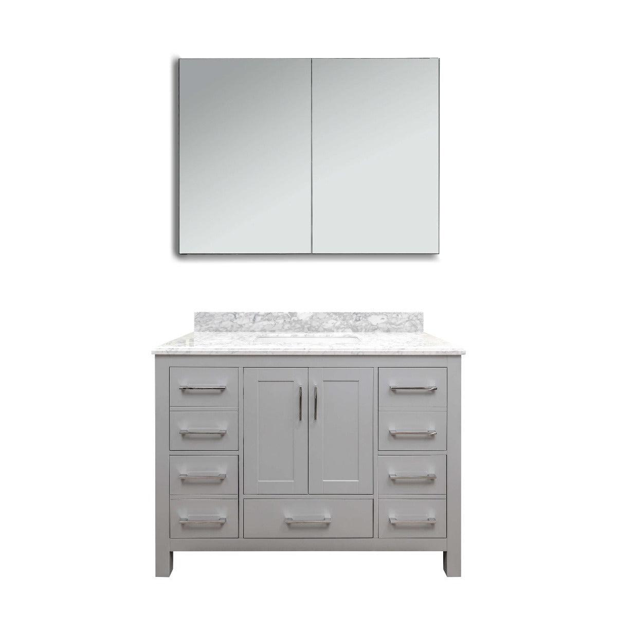 42" Grey Freestanding Bathroom Vanity with Carrera Marble Countertop Mella - Image 6