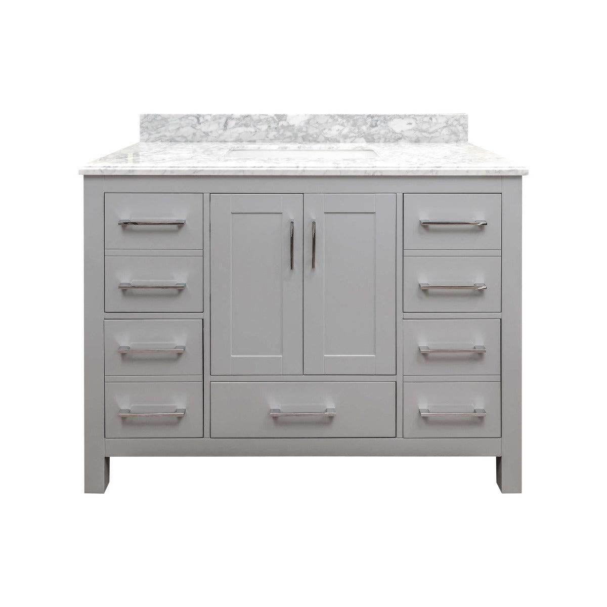 42" Grey Freestanding Bathroom Vanity with Carrera Marble Countertop Mella - Image 3