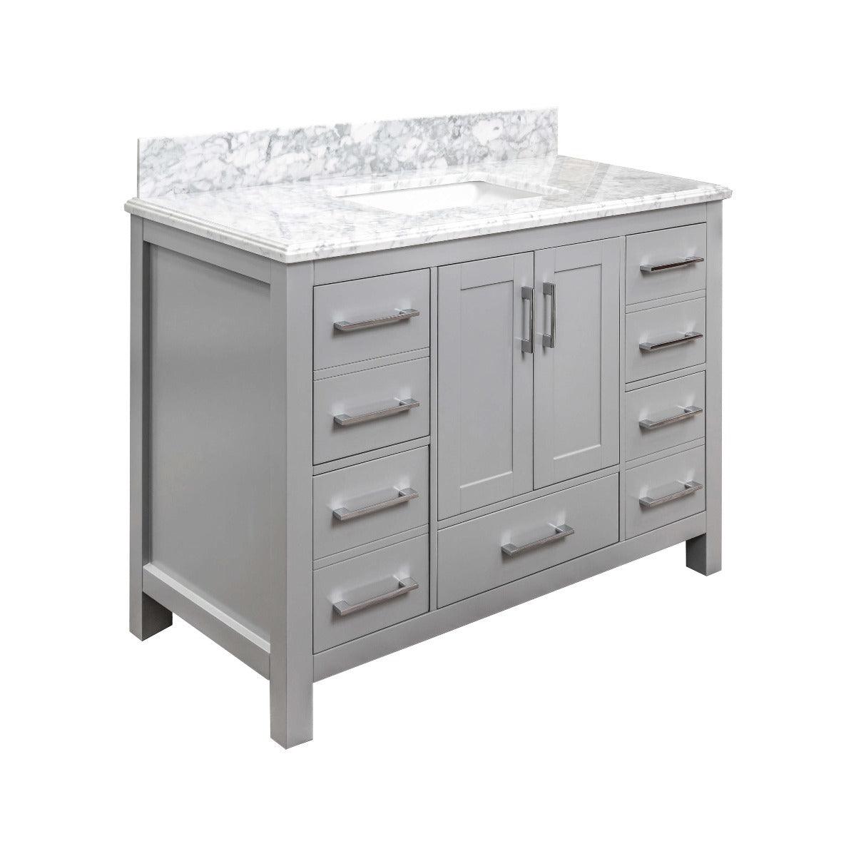 42" Grey Freestanding Bathroom Vanity with Carrera Marble Countertop Mella - Image 2